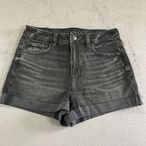 American Eagle Mom Shorts Womens 4 Black High Waisted Stretch Cuffed Denim